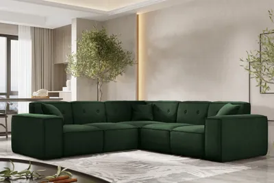 Produktbild von Ecksofa Designersofa CESINA in Stoff Opera Velvet Dunkelgrün Seite Universal