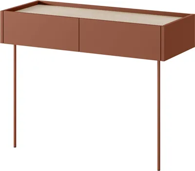 Produktbild von Desin Schminktisch mit 2 Schubladen und Metallbeinen – Modernes Design | Farbe: Keramikrot / Nagano-Eiche