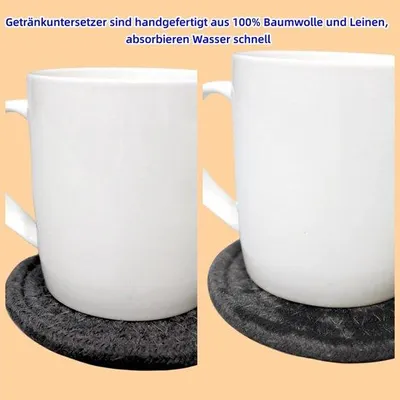 Produktbild von Set von 8 runden Baumwoll-Untersetzern mit Halter - absorbierend und hitzebeständig