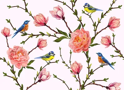 Produktbild von Florale Tapete mit Blaumeise | Vogel Fototapete mit Magnolie ideal für Schlafzimmer und Esszimmer | Romantische Frühling