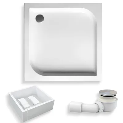 Zdjęcie produktu dla Brodzik Prysznicowy Kwadratowy 90x90x24 z Nośnikiem Styropianowym, Akrylowy, Gładki | w zestawie - Syfon odpływ ⌀50 mm + nogi (stelaż) | BADLAND TENOR