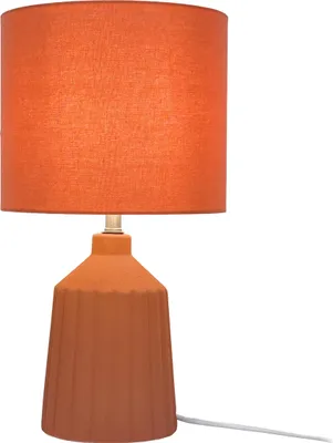 Produktbild von Relaxdays Tischlampe, gemusterter Keramikfuß, Stoffschirm, E14, HxD: 42 x 23 cm, Nachttischlampe mit Kabel, terracotta