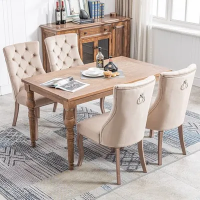Immagine prodotto di Sedia da pranzo Sweiko (sedia da soggiorno con schienale alto e cuciture a bottoni, 4 pezzi), sedia da cucina, sedia imbottita, struttura in legno massiccio