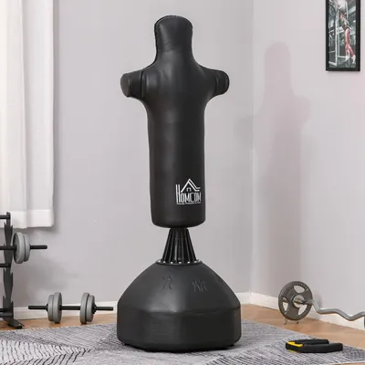 Produktbild von Standboxsack humanoides Design 180 cm, Boxdummy Boxsäule freistehend, PolyurethanStahl HDPE, Schwarz | 63x63x180 cm | 12 Saugnäpfe | Basis befüllbar bis 45 kg