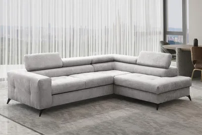 Produktbild von Kaiser Möbel Ecksofa mit schlaffunktion und bettkasten, Sofa L-form, Couch L-form Arcadi Dicker Cord Hellgrau Rechts