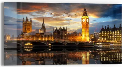 Produktbild von DEQORI Glasbild Echtglas 60x30 cm 'Londoner Abendkulisse' Wandbild Bild modern Deko
