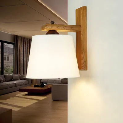 Produktbild von BEVERELY Wandlampe Holz Stoff Skandinavisches Design E27 gemütliche Wandleuchte Wohnzimmer