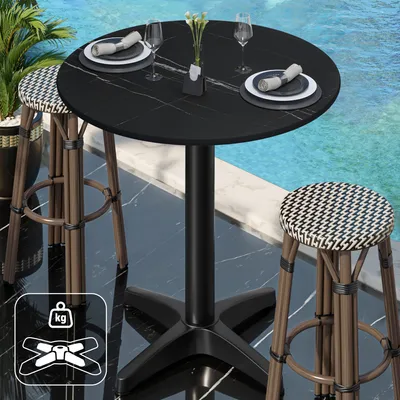 Produktbild von CPBL | HPL Compact Bistro Stehtisch | Ø 60 x 110 cm | + Zusatzgewicht | Schwarz Marmor / Schwarz | Bistrotisch Gastro Steh Tisch
