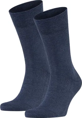 Produktbild von FALKE Herren Socken 2er Pack - Sensitive London, Strümpfe, Uni, Baumwollmischung Blau 47-50