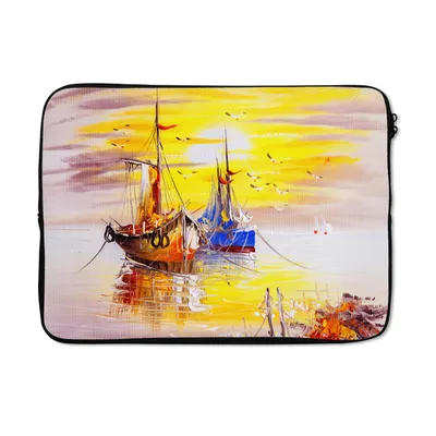 Produktbild von MuchoWow® Laptop Hülle 13 Zoll Malerei - Boot - Wasser - Ölfarbe Laptoptasche - Laptophülle - Sleeve - Rundumschutz