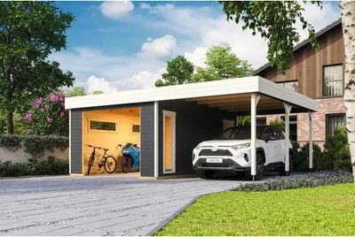 Produktbild von Lasita Maja Gartenhaus / Gerätehaus / Garage Bahamas Carbongrau - Neu!, Farbe:carbongrau, Dachform:Pultdach