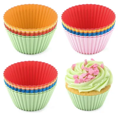 Image de Moules à muffins en silicone, réutilisables, antiadhésifs, 6 couleurs, diamètre de 7 cm