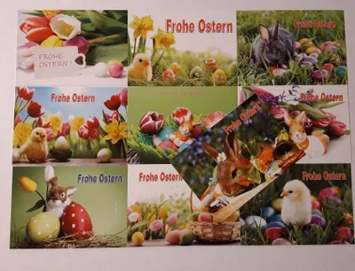 Produktbild von Ansichtskarten Ostern 10er, Postkarten Tiere Hase Küken Osterkorb Osterhase Grußkarte