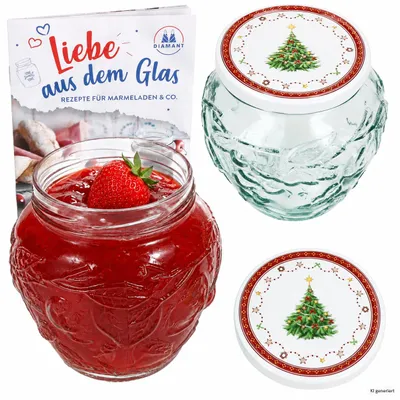 Obrázek produktu pro Sada dvou sklenic na ovoce/džem, objem 580 ml, vánoční motiv, včetně víka, brožura
