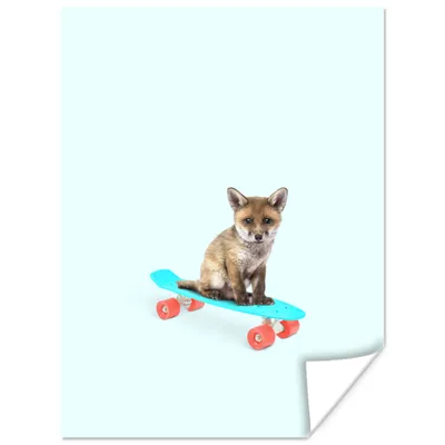 Produktbild von MuchoWow® Poster Fuchs - Tiere - Skateboard - Blau 120x160 cm - Wandbilder