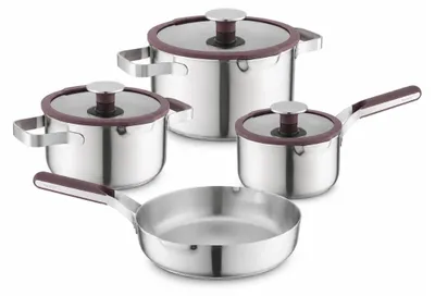 Produktbild von BergHOFF Home Topfset Antihaft 7 teilig Edelstahl mit Glasdeckeln, für alle Herdarten, backofenfest bis 180 Grad