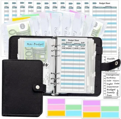 Produktbild von Wollfilz Schwarz Budget Planner A6 Geldorganizer mit Etiketten Kit