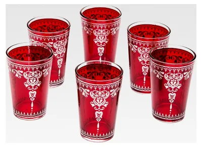 Produktbild von Orientalisch verzierte Teegläser Set 6 Gläser Andalous Rot Silber