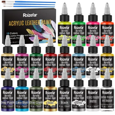 Produktbild von Acryl Lederfarben Set 18 Farben je 30 ml, mit Entfetter und Finisher, für Sneaker
