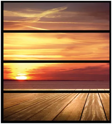 Produktbild von Wallario Möbelfolie / Aufkleber, geeignet für Ikea Malm Kommode mit 4 Schubfächern - Steg am See - Sonnenuntergang und roter Himmel