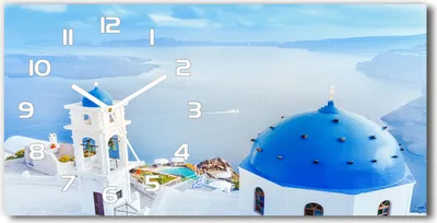 Produktbild von Wanduhr aus Glas – 60x30 cm - Glasbild - Glasuhr - Gehärtetes Glas - weisse-zeiger - Santorini, Griechenland