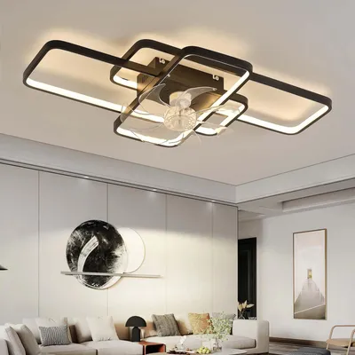 Image de Ventilateur de plafond avec éclairage - 80W, LED dimmable - Diamètre : 72 cm - Noir