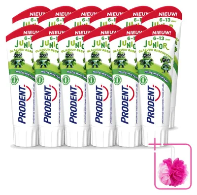Immagine prodotto di 12 tubetti di dentifricio per bambini Prodent, protezione dello smalto, età 6+, 75 ml, confezione risparmio, 12 pezzi