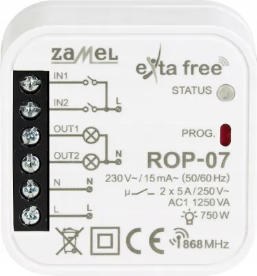 A close-up view of a white smart home radio receiver with a black terminal block.