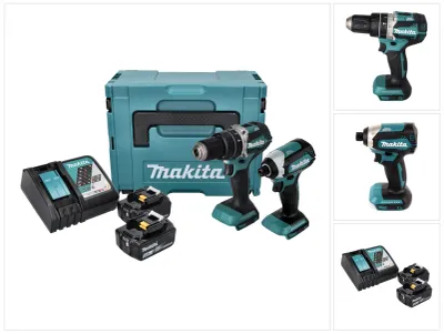 Image de Makita DLX 2180 TJ Kit combiné perceuse-visseuse à percussion sans fil DHP 484 + DTD 153 + 2x batterie 5,0 Ah + chargeur + Makpac