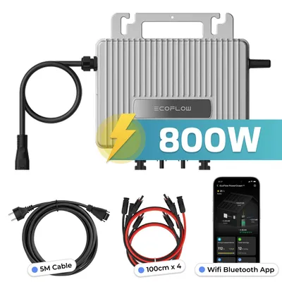 Produktbild von EcoFlow Stream Mikro-Wechselrichter 800 W Plug-&-Play IP67, 2× MPPT, WLAN & Bluetooth, inkl. 5 m Anschlusskabel + 4× 1 m Solar-Verlängerungskabel