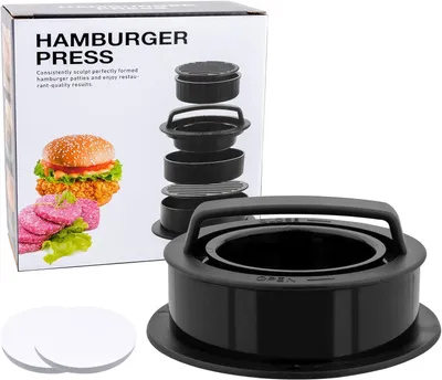 Produktbild von 3-in-1 Burger Press Set, Hamburger Maker, 200 Blätter, Antihaft-Burgerpapier, für BBQ