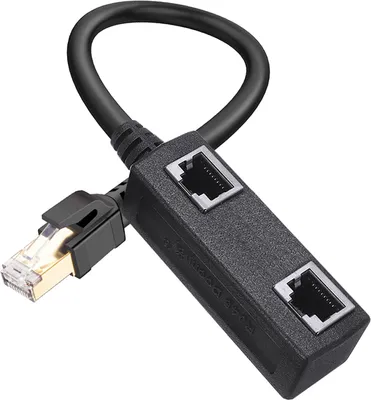 Immagine prodotto di Cavo splitter Ethernet RJ45 Rj45 da 1 maschio a 2 femmine Adattatore di rete Lan a porta nera