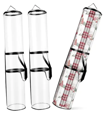Produktbild von 2 Stück Aufbewahrungsbeutel für Geschenkpapier aus PVC mit Griffen, großer Organizer für Geschenkpapierrollen, transparenter Aufbewahrungsbehälter für Zuhause und Büro