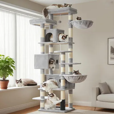 Produktbild von Katzenkratzbaum - Katzenbaum - Kratzmöbel - Kletterbaum - Kletterturm - 188 cm hoch - Hellgrau