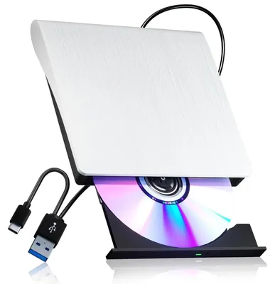 Obrázek produktu pro Externí vypalovačka DVD – jednotka s rozhraním USB 3.0 Type-C – přenosná – vysoká rychlost – tichý provoz – napájení stejnosměrným proudem – včetně adaptéru – pro notebooky a stolní počítače