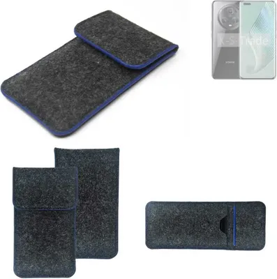 Produktbild von K-S-Trade Handy-Hülle Schutz-Hülle kompatibel mit Honor Magic5 Pro Filztasche Pouch Tasche Case Sleeve Filzhülle dunkelgrau, blauer Rand