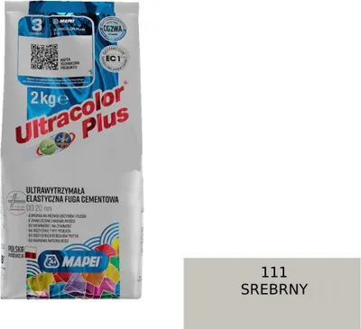 A bag of Mapei Ultracolor Plus grout with a color swatch.