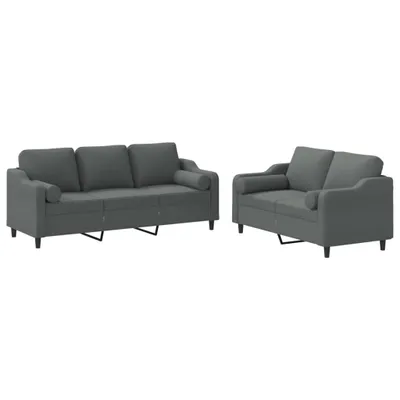 Produktbild von 2-tlg. Sofagarnitur mit Kissen Dunkelgrau Stoff