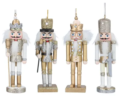 Nussknacker-Deko Holz, Gold/Silber, 14 cm, 4er-Set