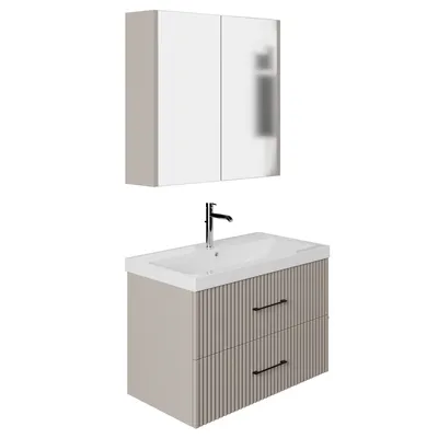 Produktbild von Badmöbel Set Liana | Waschtisch mit Unterschrank 80cm Badspiegel Badezimmermöbel