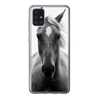 Produktbild von MuchoWow® Handyhülle Schutzhülle Hülle für Samsung Galaxy A52 5G Pferd - Schwarz - Weiß - Porträt Silikon Softcase Handy Hülle - Umschlag