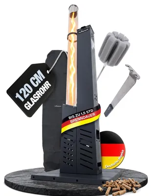 Produktbild von Feuerrohr Pelletofen Outdoor Gartendeko 120 cm Glasrohr Fackel 28.000 BTU mit 2,6 kg Kapazität für ca. 1,5 Std. Brenndauer