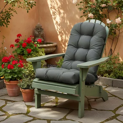 Image de Coussins pour fauteuils à bascule d'extérieur avec sangles, coussins pour fauteuils à dossier haut, coussins d'assise, coussins de remplacement imperméables pour fauteuils Adirondack, coussins d'assise pour salon de jardin et véranda, gris foncé