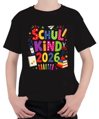 Immagine prodotto di Maglietta colorata per bambini, taglia 140, per il primo giorno di scuola nel 2026, classe prima, scuola elementare. Colore: nero