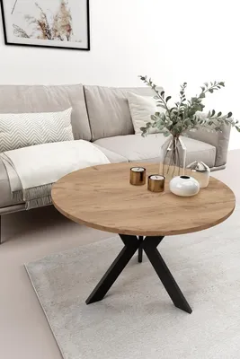 Produktbild von beautysofa, Tisch, Metall Holz, Rund, Eiche Gold Schwarz, 67x50 cm, Modern, Platzsparend, Langlebig