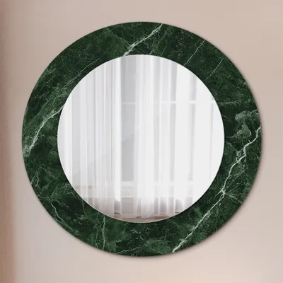 Produktbild von Runder Spiegel mit Modernem Aufdruck - Dekospiegel Wandmontage -Grün Marmor- Ø50cm
