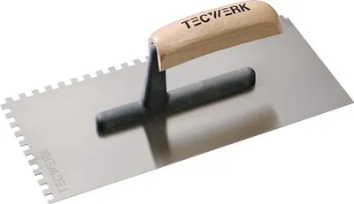 Produktbild von Glttekelle Lnge 280 mm Breite 130 mm Zahnung 6x6 gehrtet, m. Buchenholzheft Stahl Strke 0,7 mm