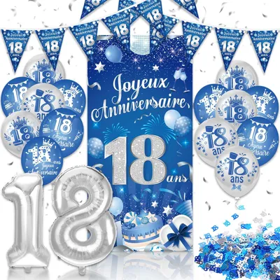 Productafbeelding van Feestelijke Decoratie Set voor 18e Verjaardag in Zilver Blauw