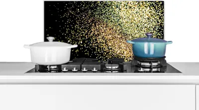 Produktbild von KitchenYeah®  Spritzschutz Küche - Küchenrückwand - Wandschutz für Herd und Spüle - Luxus - Glitzer - Gold - Design - Schwarz 70x30 - Alu-Dibond (Alternative zum Spritzschutz aus Glas) - Hitzebeständi