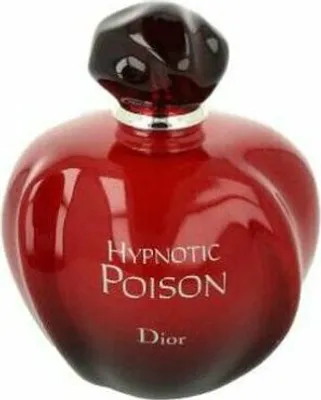 A red bottle of Dior Hypnotic Poison perfume with a black cap.